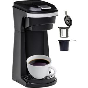 OVENTE 14oz Single Serve Coffee Maker for K Cups & Ground Coffee, One-Touch Brewing Coffee Machine, Compact Design, Reusable Filter, Auto Shut-Off, Anti-Drip, Ideal for Home or Office, Black CMK42B