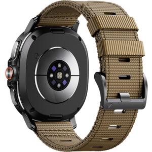 Rugged Nylon Band Compatible with Samsung Galaxy Watch 8 40mm 44mm/8 Classic 46mm, Breathable One Click No Gap Sport Strap for Samsung Galaxy Watch 8 Classic Band 46mm/8 44 mm 40 mm Men, Khaki-Black
