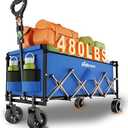 InBrave Extra Long Collapsible Wagon Cart, 480LBS Heavy Duty Utility Wagons with AllTerrain Wheels, Foldable Grocery Carts for Gardening, Shopping, Beach, Camping, Blue