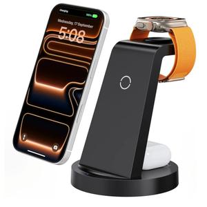 Anlmz 3 in 1 Charging Station for iPhone, Wireless Charger for iPhone 17 16e 16 15 14 13 12 11 X Pro Max & Apple Watch - Wireless Charging Station for AirPods 4 3 Pro