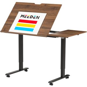 MEEDEN Electric Adjustable Office Table: 31"-52" Height Adjustable Craft Desk- Tiltable Tabletop Sit Standing Home Office Desk-Walnut
