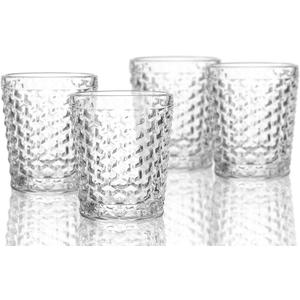 Elle Decor Bistro Weave 4 Pc Set Old Fashion, Clear-Glass Elegant Barware and Drinkware, Dishwasher Safe, 10.8 Oz