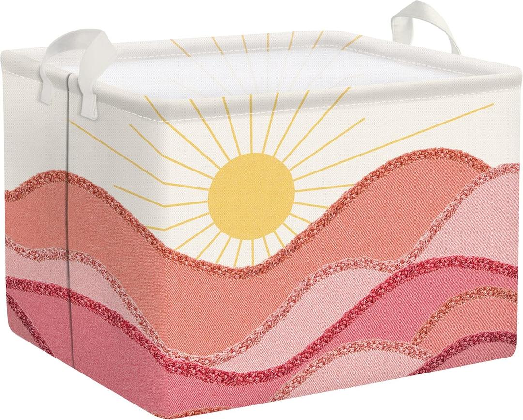 Clastyle Pink Boho Pool Towel Beach Blanket Basket Summer Sunrise Holiday Outdoor Storage Bin Rectangle Collapsible Clothes Toy Book Shelf Basket