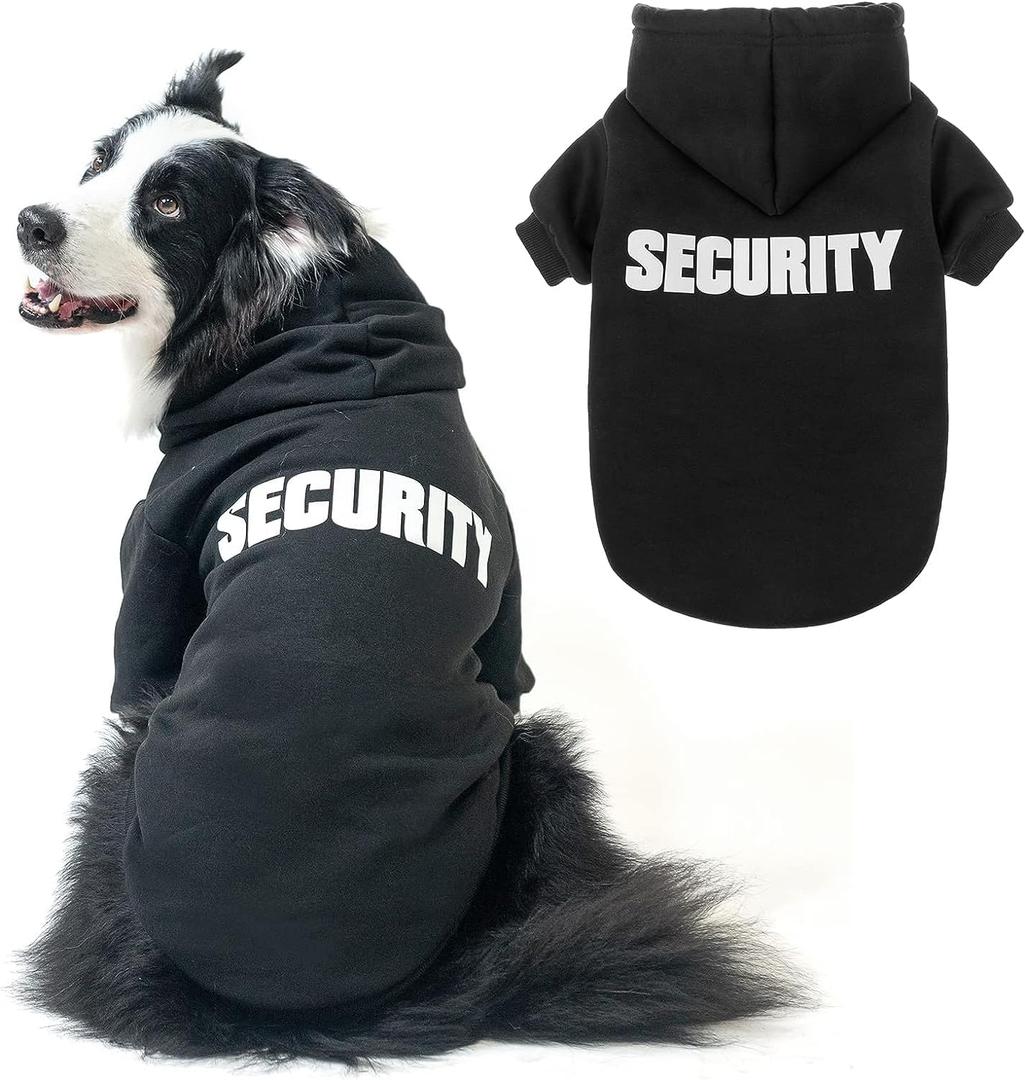 SCENEREAL Security Dog Hoodies Puppy Sweater for Large Dogs Boys Girls, Soft Doggi Costume with Leash Hole, Pet Cold Weather Coats, Fleece Pet Clothes Hooded Sweatshirt (#1 Black (SECURITY Printed) Large