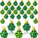 St Patrick's Day Shamrocks Ornament Set, 48Pcs Good Luck Clover Decorative Hanging Ornaments Green Trefoil Hanging Bauble for Tree Table Shelf Home Decor Irish Decor