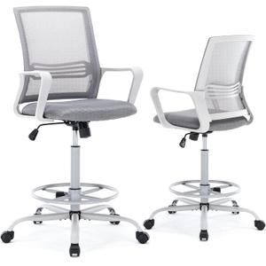 OLIXIS Drafting Chair, Tall Office Chair with Adjustable Foot Ring, Standing Desk Chair Support and Adjustable Armrests, Swivel Rolling Tall Chair, Breathable Mesh, Height Adjustable, Grey (18.5D x 17.72W x 53.54H in)