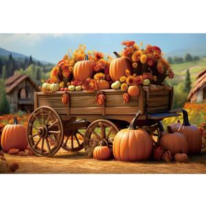 Autumn Wagon Backdrop 7x5ft Fabric Pumpkin Patch Photos Backdrop Pumpkin Race Events Backdrop Kids Thanksgiving Day Photos Fall Festival Background
