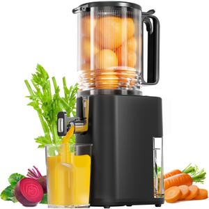 Cold Press Juicer, 5.5inch Wide Feed Chute Juicer Machine, Slow Masticating Juicer for Whole Vegetables & Fruits, Black