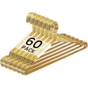Suclain 60 Pack Gold Metal Wire Clothes Hangers 17.7 Inch Stainless Steel Heavy Duty Round Hook Thin for Coats, Blouses, Dresses