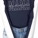 Long Sleeve Mama Shirts for Women Mama Letter Printed T Shirt Auntie Graphic Tees Funny Mom Pullover Top (Blue, XL)