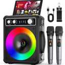 VOSOCO Karaoke Machine, Portable Bluetooth Karaoke Speaker with 2 Wireless Microphones, PA System for Adults Kids with LED Lights & Echo Adjustment, Supports TWS/TF/USB/AUX for Home Party