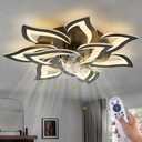Dalouguan Modern Ceiling Fan with Lights Remote Control, 32" Black Ceiling Fan with Light, 6 Speeds 3 Light Color Low Profile Flush Mount Ceiling Fan for Kitchen Bedroom