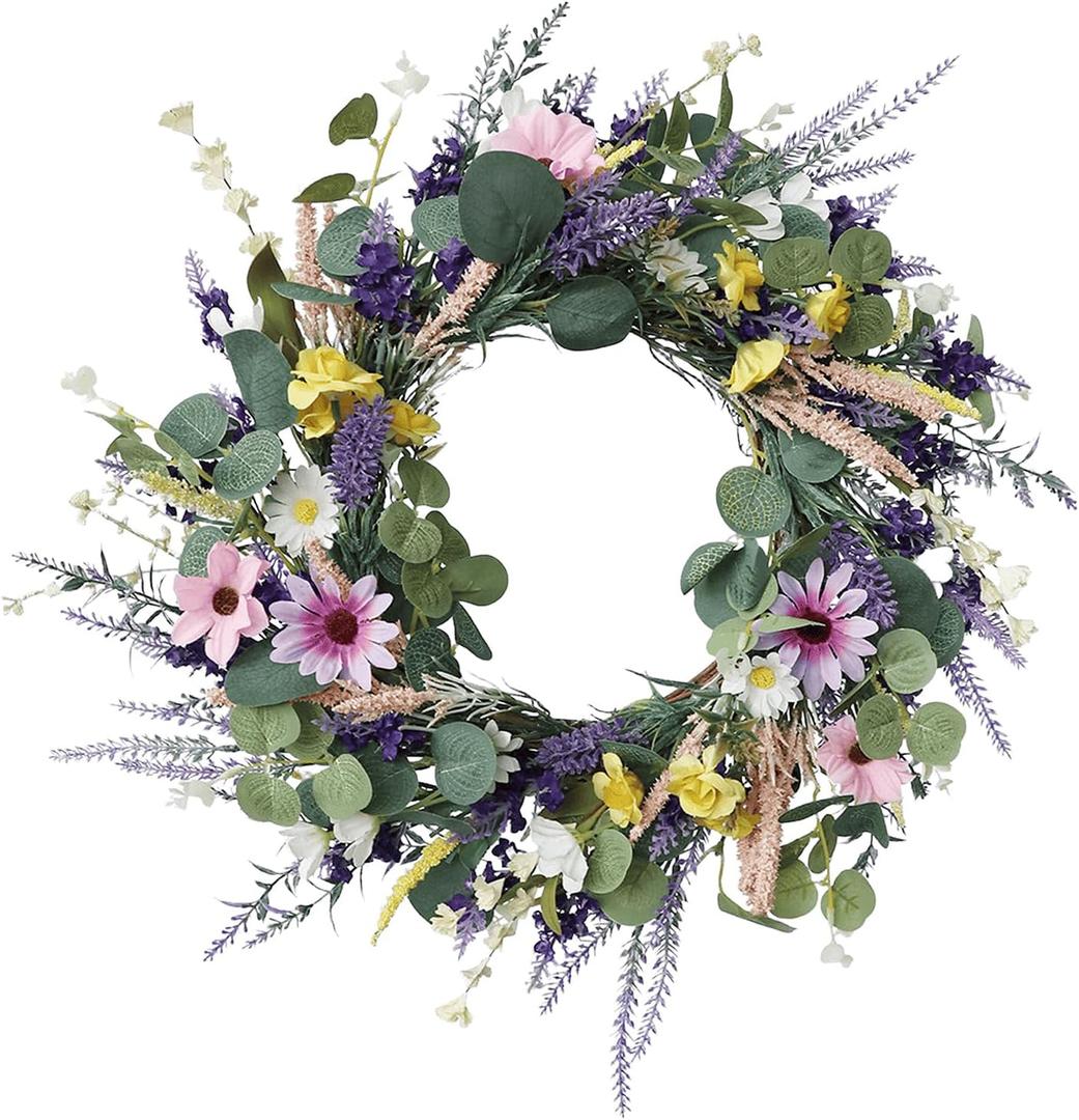 Spring Summer Wreaths for Front Door,20 Inch Artificial Purple Lavender Daisy Wreaths, for Indoors Outdoor Wall Farmhouse Porch Holiday Decor Spring Summer Wreaths for Front Door,20 Inch Artificial Purple Lavender Daisy Wreaths, for Indoors Outdoor Wall Farmhouse Porch Holiday Decor