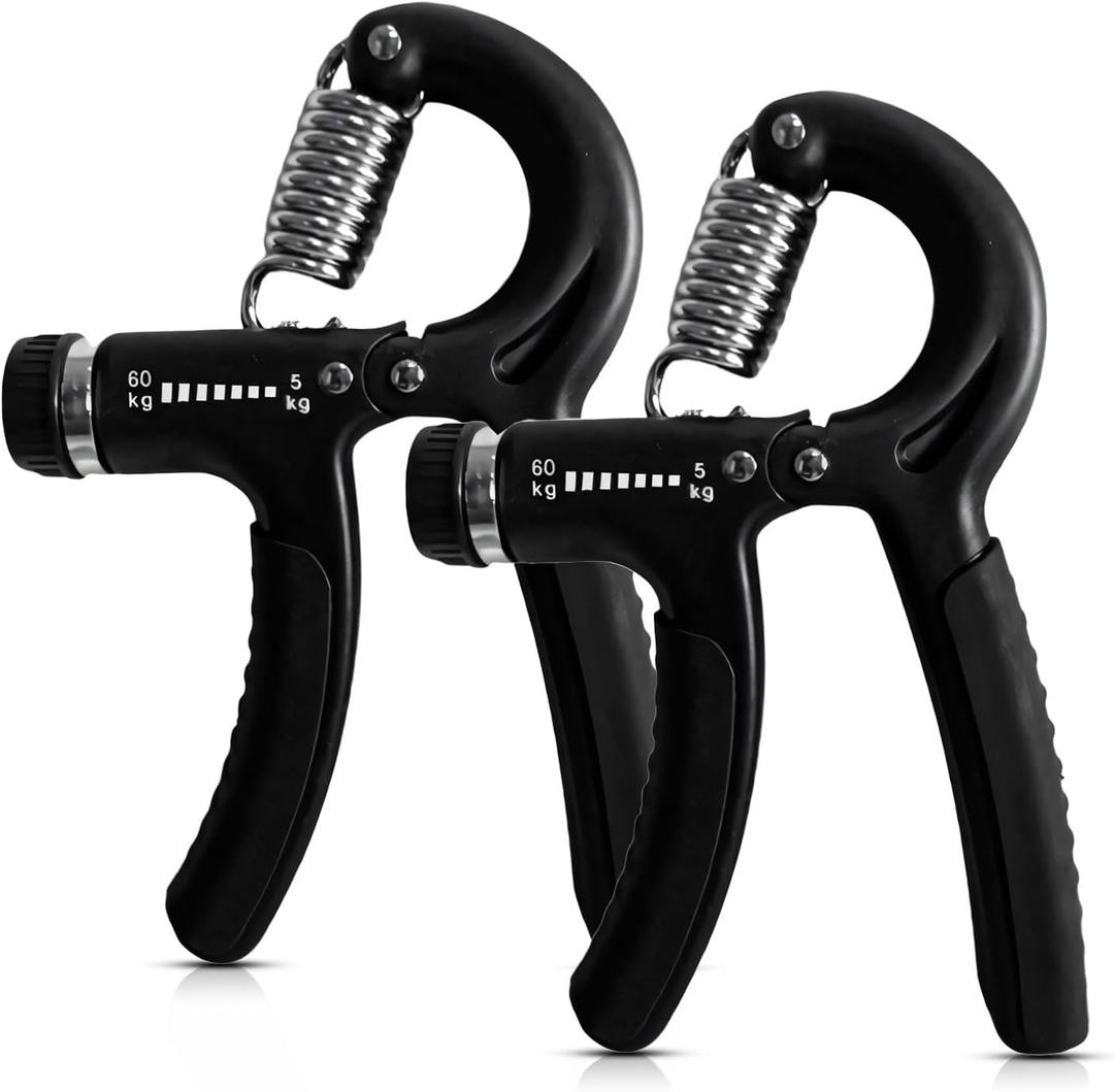 Adjustable Hand Grip Strengthener, 5-60 kg Resistance Range, Multiple Exercise Methods, Black, Set of 2
