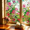 Oxdigi 3D Stained Glass Window Film - Static Cling Privacy Protection & UV Blocking, Night Rose Pattern 23.6x35.4 (No Residue, Reusable)