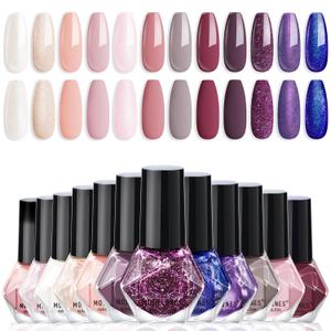 modelones Nail Polish Set 12 Colors Pearl White Nude Glitter Blue Pink Purple Quick Dry Mini Nail Lacquer Kit, Christmas Holiday Manicure Gifts for Women Girl Shimmer Home DIY Finger Toe Nail Art (A1-Winter Shine)
