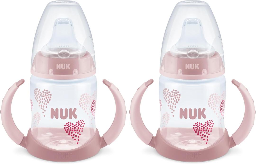 NUK Learner Cup, 5 Oz, Pack of 2, Pink Hearts, Soft Spout, Easy-Grip Handles, BPA Free, Spill Proof, Transition Sippy Cup