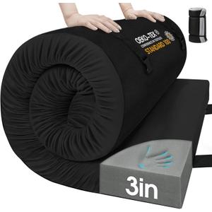 CYMULA Memory Foam Camping Mattress Pad,3inch Sleeping Pad for Camping,Non-Slip Bottom Floor Cot Car Mattress Bed with Retaining Portable Roll up Mattress Pad Mat for Travel Truck Guest Bed Tent (Twin XL:80*38*3, BLACK)