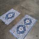 Arttown Kitchen Mats for Floor 2Pcs-Anti Fatigue Non Slip Mats for Kitchen Floor, Cushioned Waterproof & Stain-Resistant Boho Mat Set, Laundry Room, Office, Sink, Desk (Blue) (Blue/Brown/White)