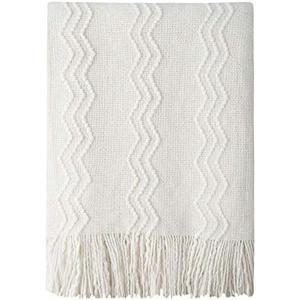 BOURINA Off White Throw Blanket 60x80 Inches Throw Textured Solid Soft Sofa Throw Couch Knitted Decorative Blanket
