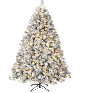 6FT Prelit Fluffy Snow Flocked Fraser Fir Artificial Christmas Tree with Warm White Lights, Hinged Branches, 800 Tips, Artificial Christmas Tree Include Metal Stand for Holiday Home Decor