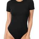 MANGOPOP Women's Round Neck Short Sleeve T Shirts Basic Bodysuits L