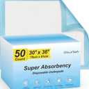 50 Count 30” x 36” Super Absorbency Disposable Underpads | Leakproof Quick Drying, Baby Puppy & Adults Bed Pads Disposable Adults, Dog Pee Pads Extra Large, XXL Incontinence Pads