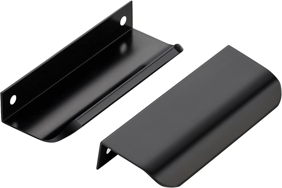 Ravinte Hardware 10 Pack Black Cabinet Handles, 4 Inch (102mm) Finger Edge Pulls, 3 Inch Hole Center, Finger Pulls for Cabinets