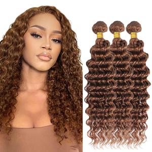 Light Brown Bundles Human Hair Color #30 Deep Wave Bundle 12 14 16 Inch Unprocessed Virgin Hair 3 Bundles Brown Deep Wave Bundle Hair Weave