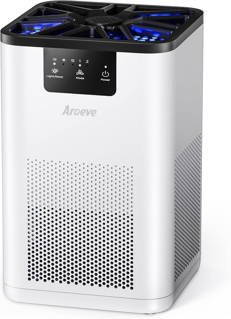 AROEVE Air Purifiers for Bedroom Air Purifier With Aromatherapy Function For Pet Smoke Pollen Dander Hair Smell 20dB Air Cleaner For Bedroom Office Living Room, MK06- White (Medium)