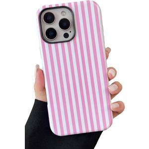 MOWIME Compatible with iPhone 16 Pro Max Case, Cute Silicone Pink Striped Phone Case for Women Mens, Camera Protection Soft Slim Shockproof Edge Phone Case-Pink