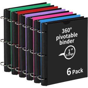 360 Pivotable 3 Ring Binder, Upgraded Foldable Binders 1 inch 6 Pack, Thin Small Three Ring Binder Fits 8.5" x 11", for Home, School and Office Binders Supplies - 6 Assorted Color