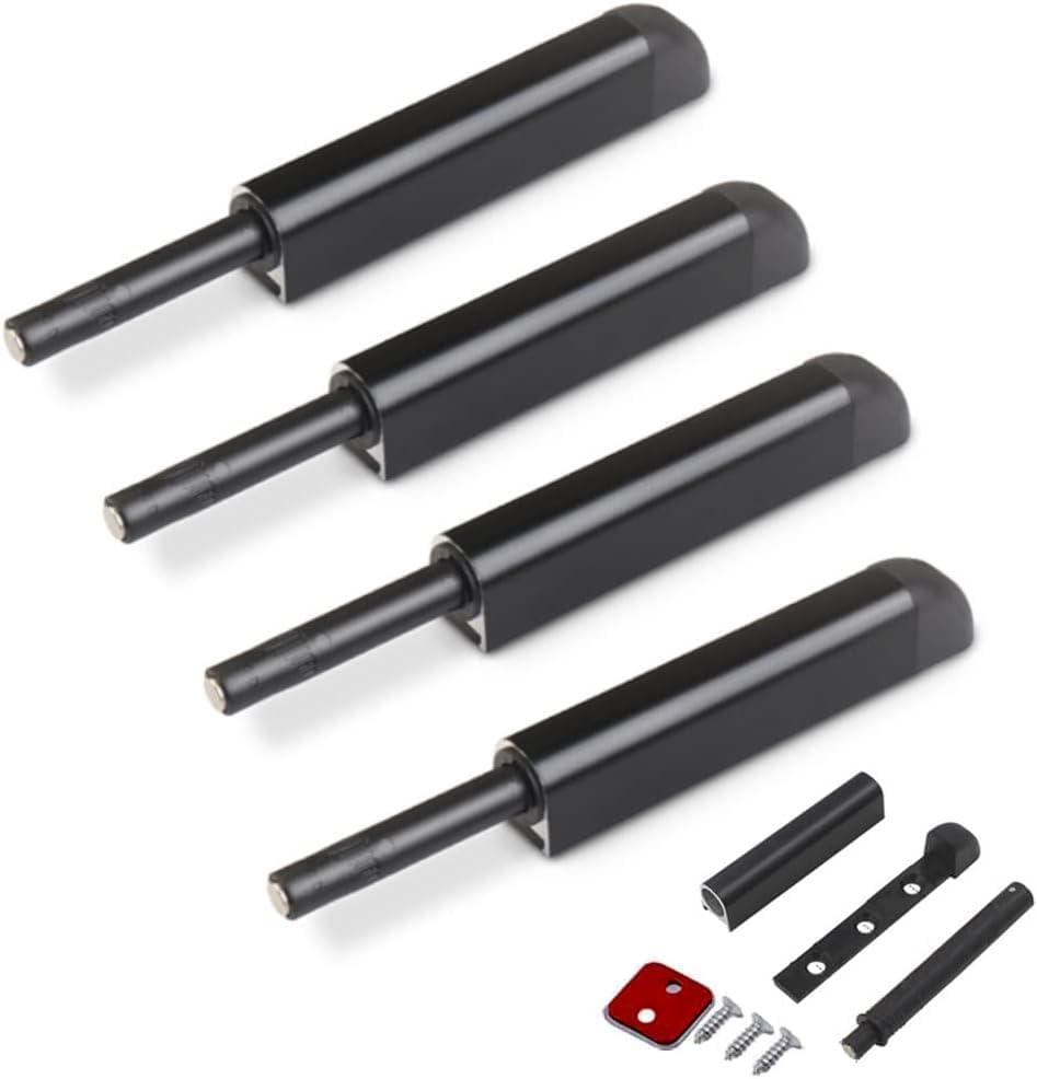 Magnetic Push Latches CBRIVE 4 Pack Push to Open Cabinet Hardware Door Latch & Lock for Hidden Door Magnet Push Release Drawer Pull Strong Pop Out for Kitchen RV Closet Tip On Close- Black
