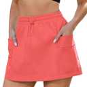 luvamia Skorts for Woman High Waisted Pull On Elastic Waist Cargo Pockets Quick Dry Hiking Tennis Sports Skirt Shorts (Red, XXL)