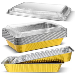 Baderke 10 Sets Large Aluminum Foil Pans with Lids, 21x13 Inch Heavy Duty Aluminum Pans, Disposable Baking Pan Trays, Sturdy Food Container for Heating Cooking Roasting Storage Freezer and Takeout