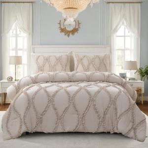 Bedbay Taupe Queen Comforter Set 3 Piece All Season Shabby Chic Ruffled Bedding Comforter & Sets Soft Microfiber Lightweight Washable Bed Set for Queen Size Bed(Tan Beige, Queen)