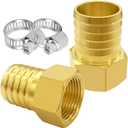 Uenede 2PCS Brass 3/4" NPT Female to 1" Hose Barb Fittings Adapter Connector Include 2 Clamps for Water/Oil/Gas