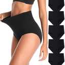 QOVOQ Women's High Waist Cotton Underwear Stretch Briefs Soft Comfy Ladies Panties MultiPack Black XXL