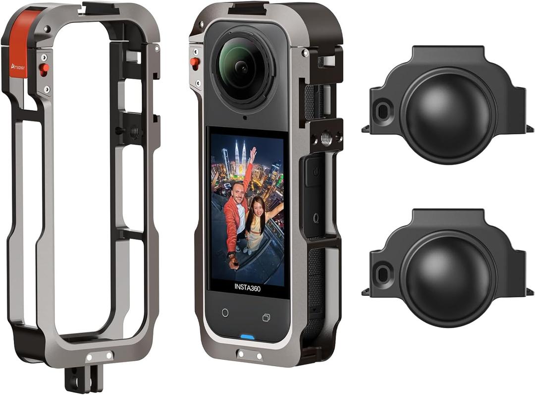 Metal Protective Case for Insta360 X5 Accessories, Insta 360 X5 Multifunction Utility Frame Stronger Construction Aluminum Cage with Quick-Release Safety Lock, Various Expansion Mounts