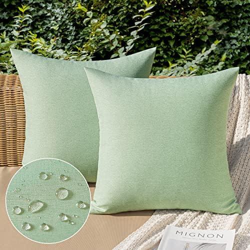 MIULEE Pack of 2 Decorative Outdoor Solid Waterproof Throw Pillow Covers Faux Linen Garden Farmhouse Cushion Cases for Patio Tent Balcony Couch Sofa 18x18 Inch, Sage Green