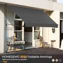 HOMEDEMO Manual Retractable Awning 79"x118" Foldable Side Bar 30-180,Outdoor Patio Awning Height Adjustable 82-118in Retractable Awning UV 50+ Protection,NO Drilling Awings for Backyard (Dark Gray)