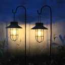 2 Pack Solar Lanterns ,Outdoor Waterproof Solar Lamp with Shepherd Hook, Metal Edison Bulb Lights Gifts for Gifts for Women/Mom Garden Outdoor Pathway Decor (Black)