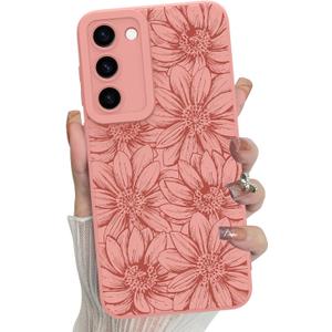 MZELQ for Samsung Galaxy S23 Case, Silicone Pink Floral Flowers Sunflowers Cute Pattern, Camera Protection Soft Slim Phone Case for Girls Women