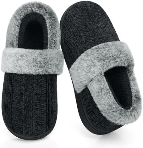 ATHMILE House Slippers for Women Memory Foam Closed Back House Shoes Outdoor Indoor Bedroom Slippers Chenille Knit Fleece Fuzzy Comfy Cozy US 12-13