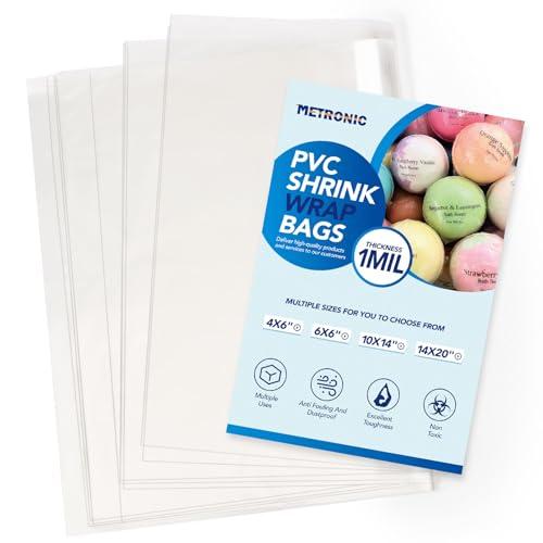 Metronic Shrink Wrap Bags 14x20 Inches 100Pcs, Clear PVC Heat Shrink Wrap Bags for Packagaing Gift Basket,Shoes,Jars and Homemade DIY Projects