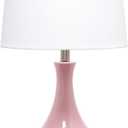 Elegant Designs LT3312-RPK Ceramic Genie Tear Drop Shaped Glossy Table Lamp, Rose Pink