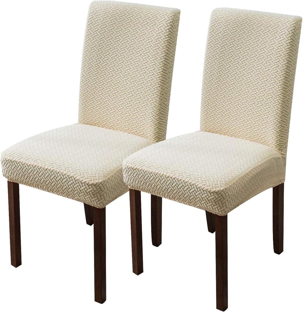 Genina Chair Covers for Dining Room Chair Covers Dining Chair Slipcovers Stretch Kitchen Parsons Chair Cover (Beige, 2 PCS)