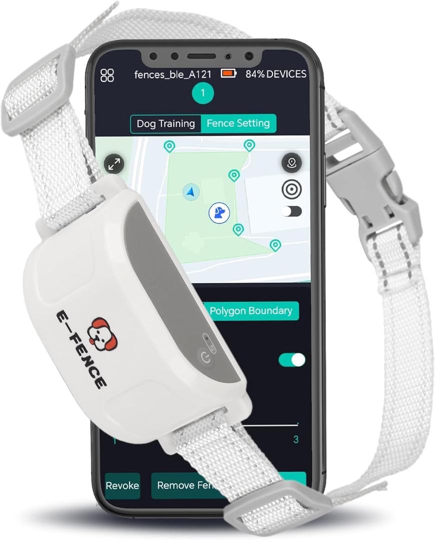 E-FENCE 3-in-1 GPS Dog Tracker/Training Collar/Electronic Fence Wireless Electric Collar Fence for Dogs,Pet Containment System,Adjustable Irregular Boundary,Outdoor Use Only