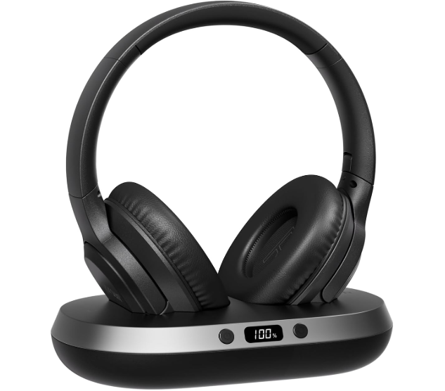 Wireless Headphones for TV, 2.4GHz TV Headphones Wireless for Seniors with Transmitter Charging Base, Support Optical,AUX,RCA and USB, High Volume No Audio Delay, Plug and Play, 65hr Playtime. color: black