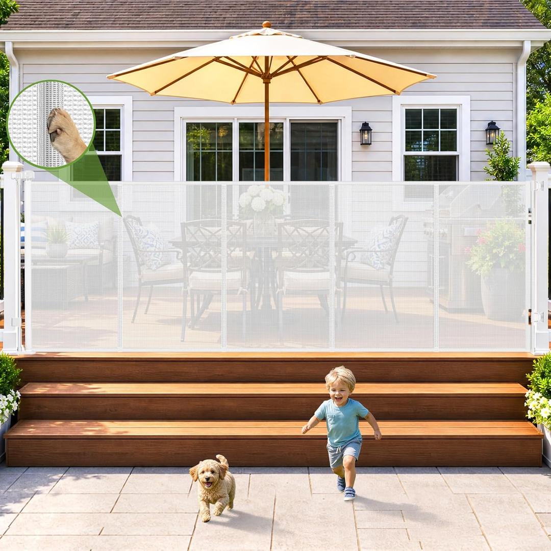 48" Tall 120" Wide Outdoor Retractable Dog Gate All-Weather Resistant/White